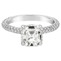 GIA Certified 2.50 Carats Asscher Cut Diamond Pavé Engagement Ring