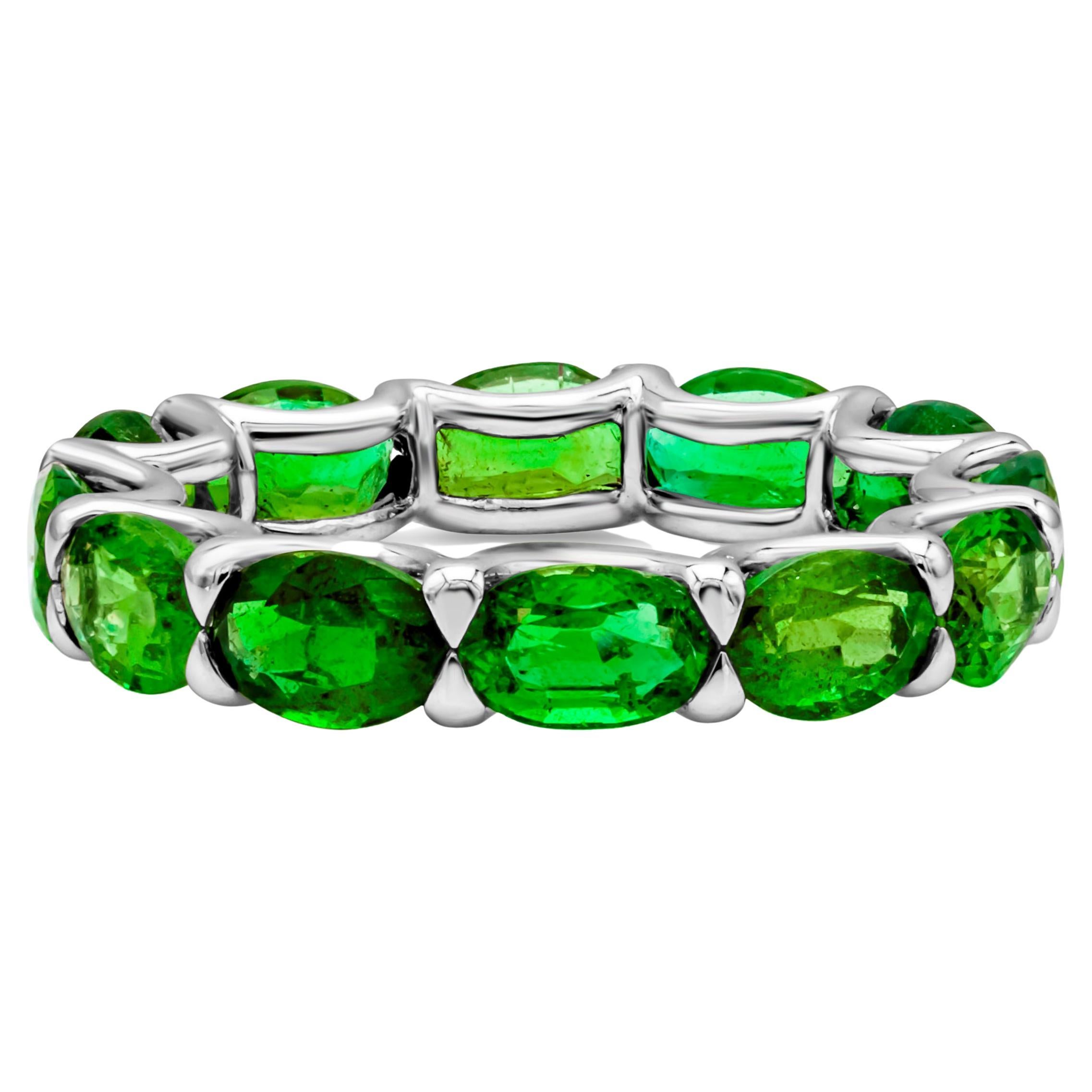 Roman Malakov 4.70 Carats Total Oval Cut Emerald East-West Eternity Wedding Band For Sale