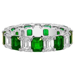Roman Malakov 8.45 Carats Alternating Emerald and Diamond Eternity Wedding Band