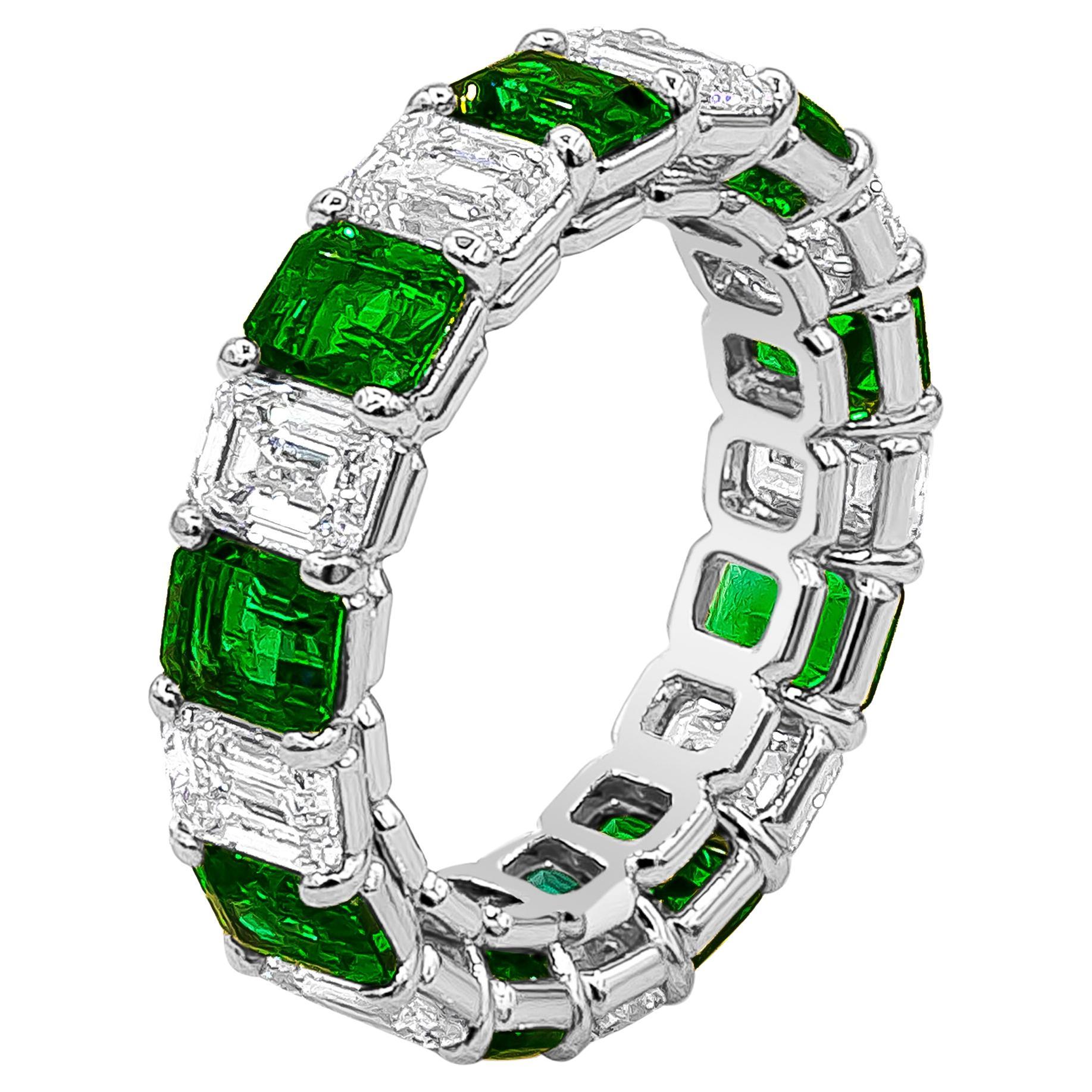 Roman Malakov 8.45 Carats Alternating Emerald and Diamond Eternity Band