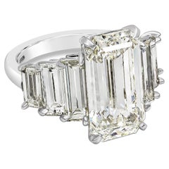 GIA Certified 8.09 Carats Emerald Cut Diamond Seven-Stone Engagement Ring