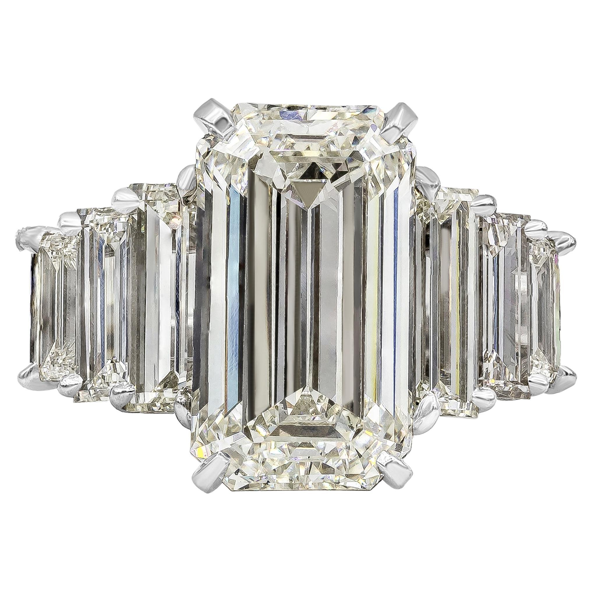 GIA Certified 8.09 Carats Emerald Cut Diamond Seven-Stone Ring For Sale