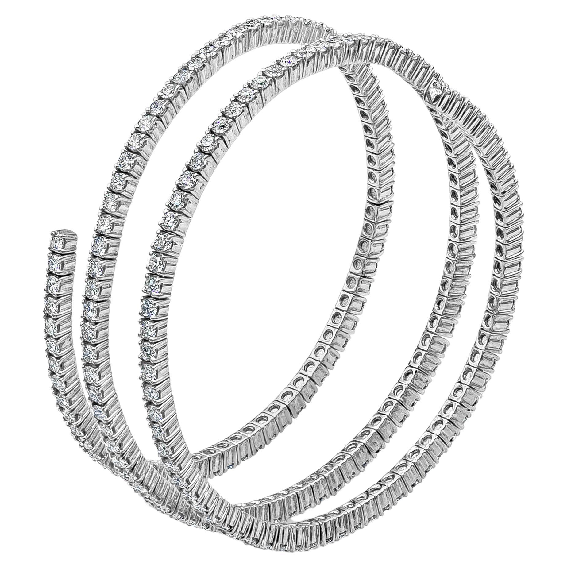 Roman Malakov 10.83 Carat Total Round Diamond Three-Row Spiral Bangle Bracelet