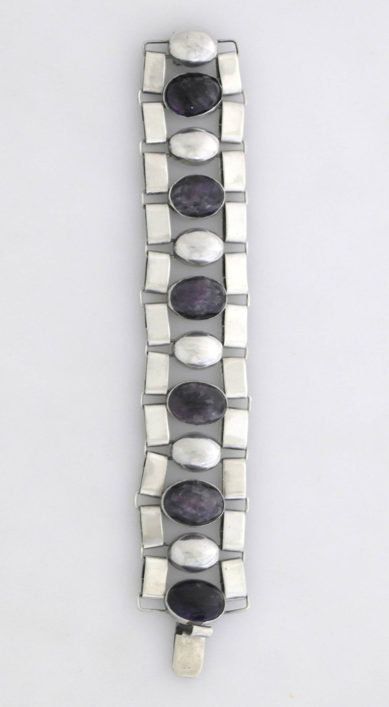 Fred Davis Amethyst Sterling Silver Link Bracelet