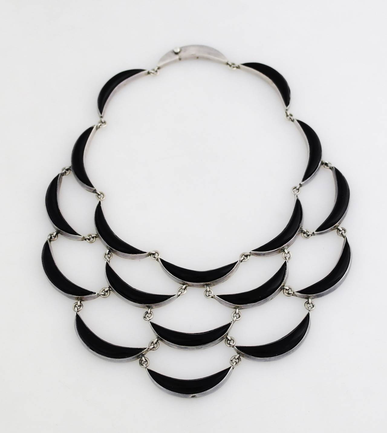 Antonio Pineda .970 Silver Crescent Motif Necklace Bracelet Earrings Suite 4