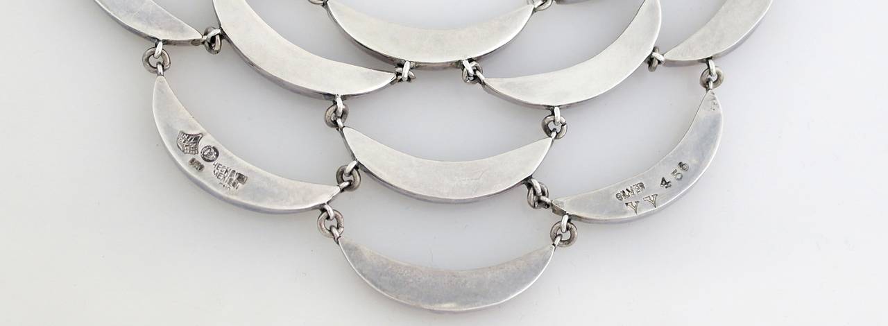 Antonio Pineda .970 Silver Crescent Motif Necklace Bracelet Earrings Suite 5