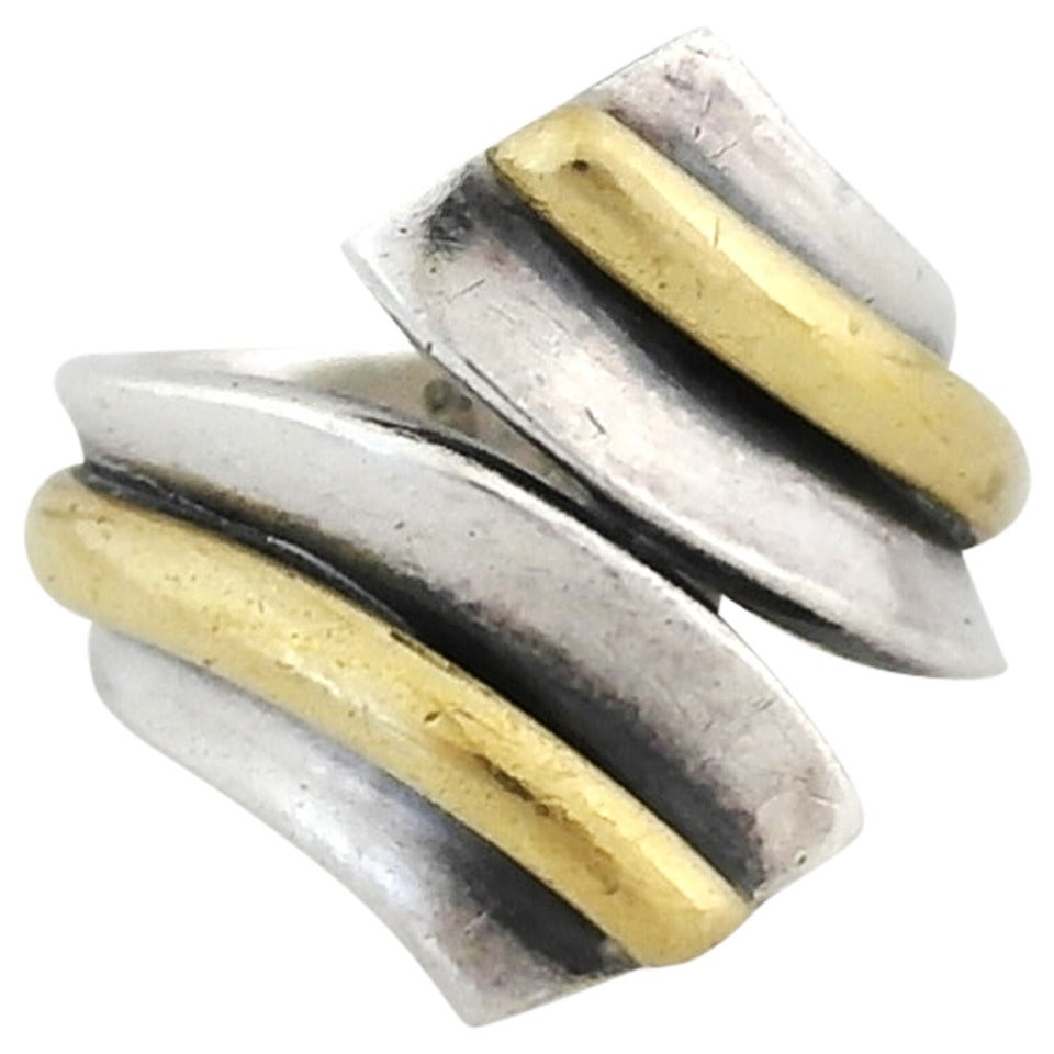 Antonio Pineda .970 Silver and Brass Modernist Ring