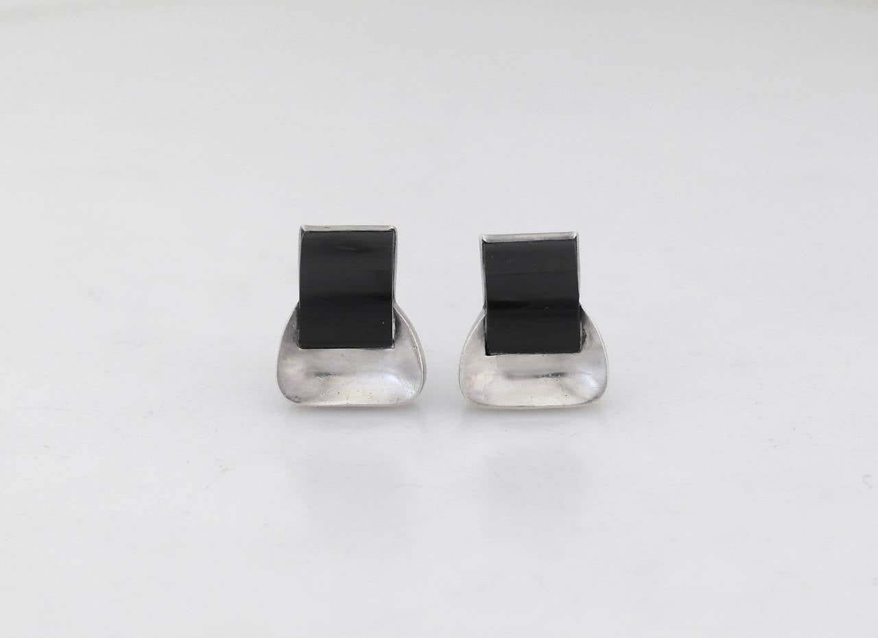 Antonio Pineda .970 Silver and Onyx Earrings In Excellent Condition In New York, NY