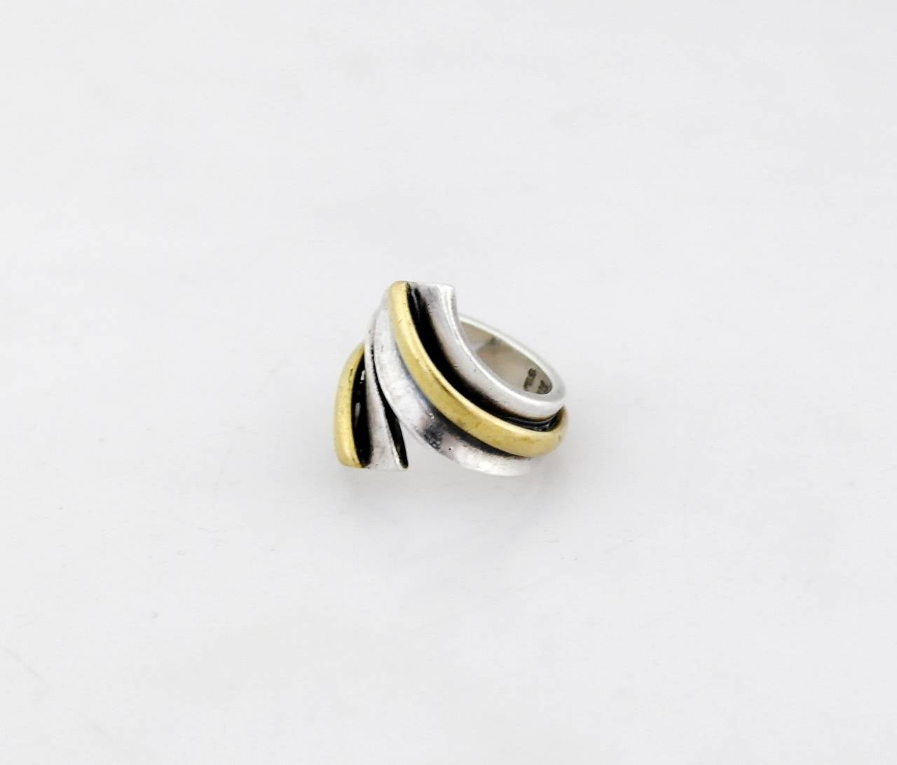 Antonio Pineda .970 Silver and Brass Modernist Ring In Excellent Condition In New York, NY