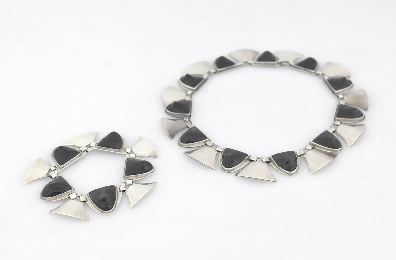 Fred Davis Sterling Silver Necklace and Bracelet Set In Excellent Condition For Sale In New York, NY