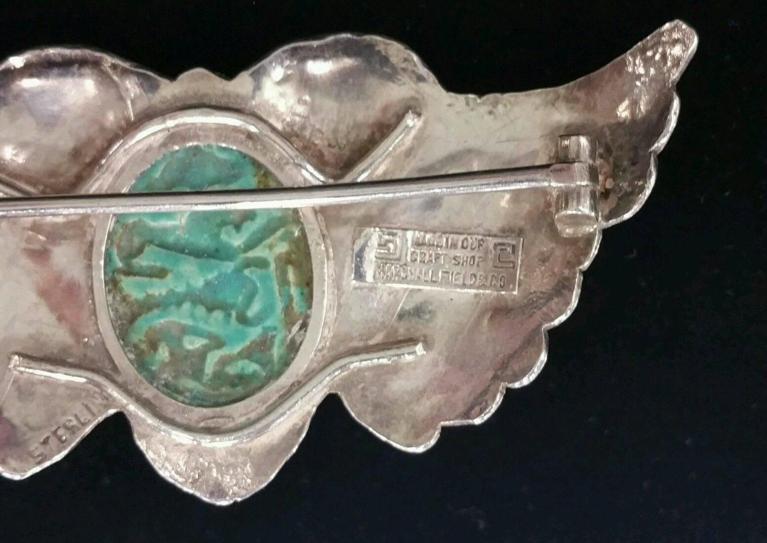 Rare Marshall Field Handwrought Arts and Crafts Sterling Silver Scarab Wings Pin In Excellent Condition For Sale In New York, NY