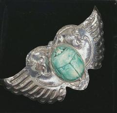 Rare Marshall Field Handwrought Arts and Crafts Sterling Silver Scarab Wings Pin