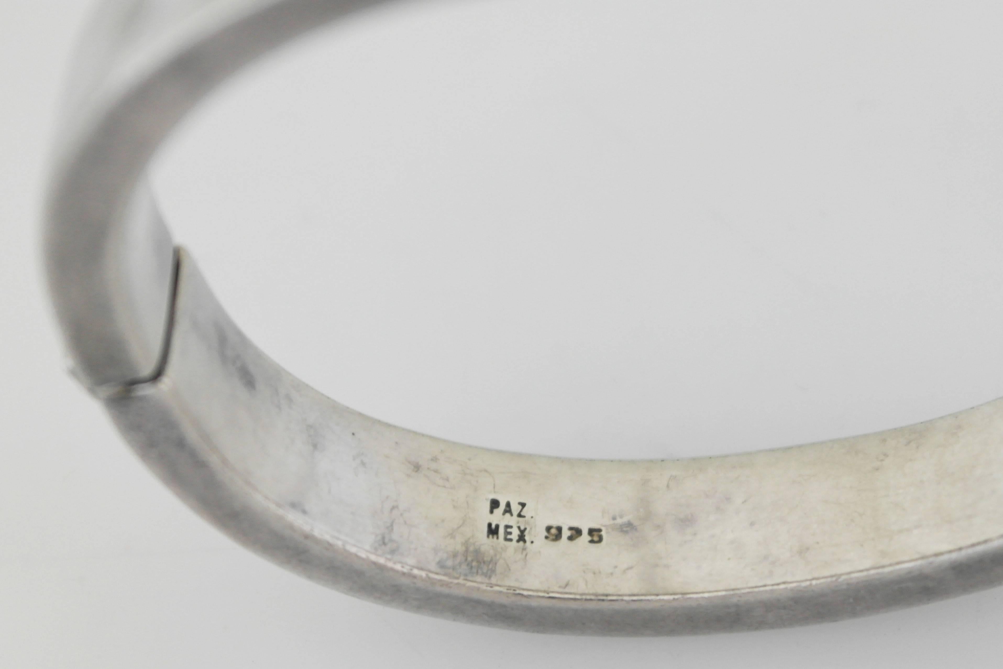 Paz Taxco Sterling Silver Hammered Bangle Bracelet In Excellent Condition In New York, NY