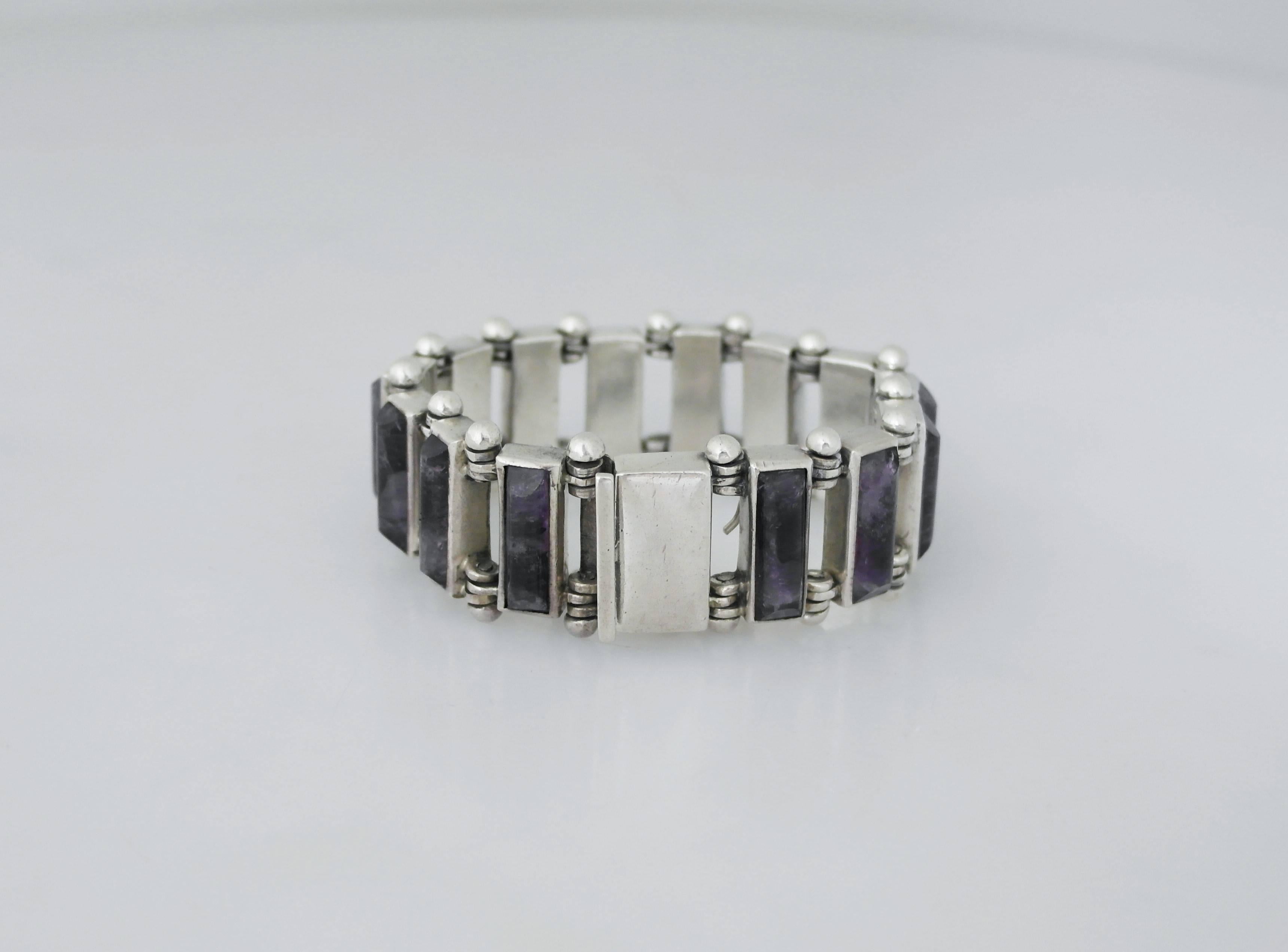 Antonio Pineda Amethyst Sterling Silver Bracelet In Excellent Condition For Sale In New York, NY