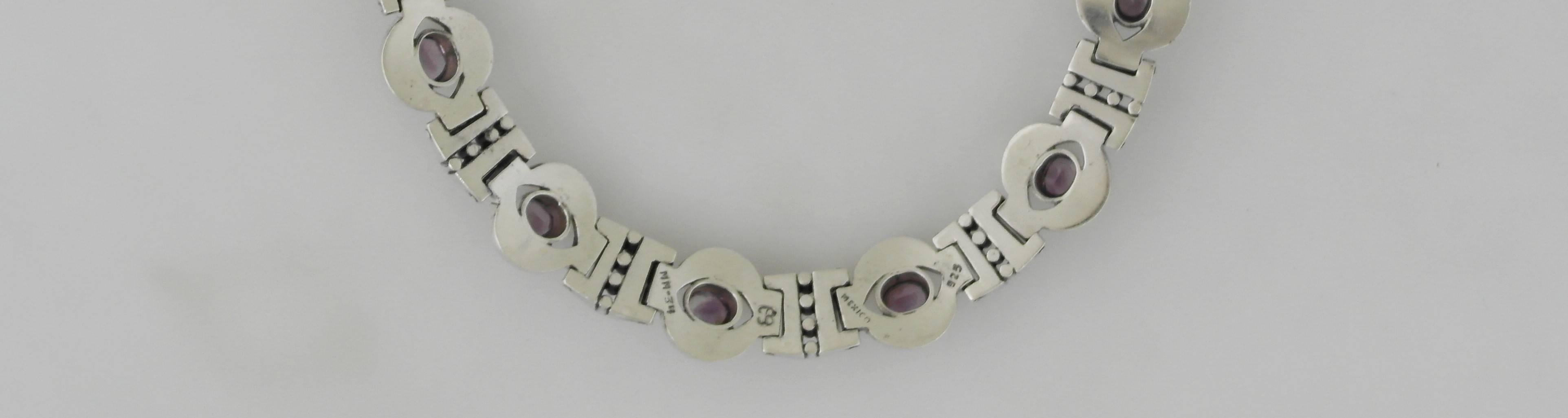 Los Ballesteros Amethysts Sterling Silver Necklace For Sale 2