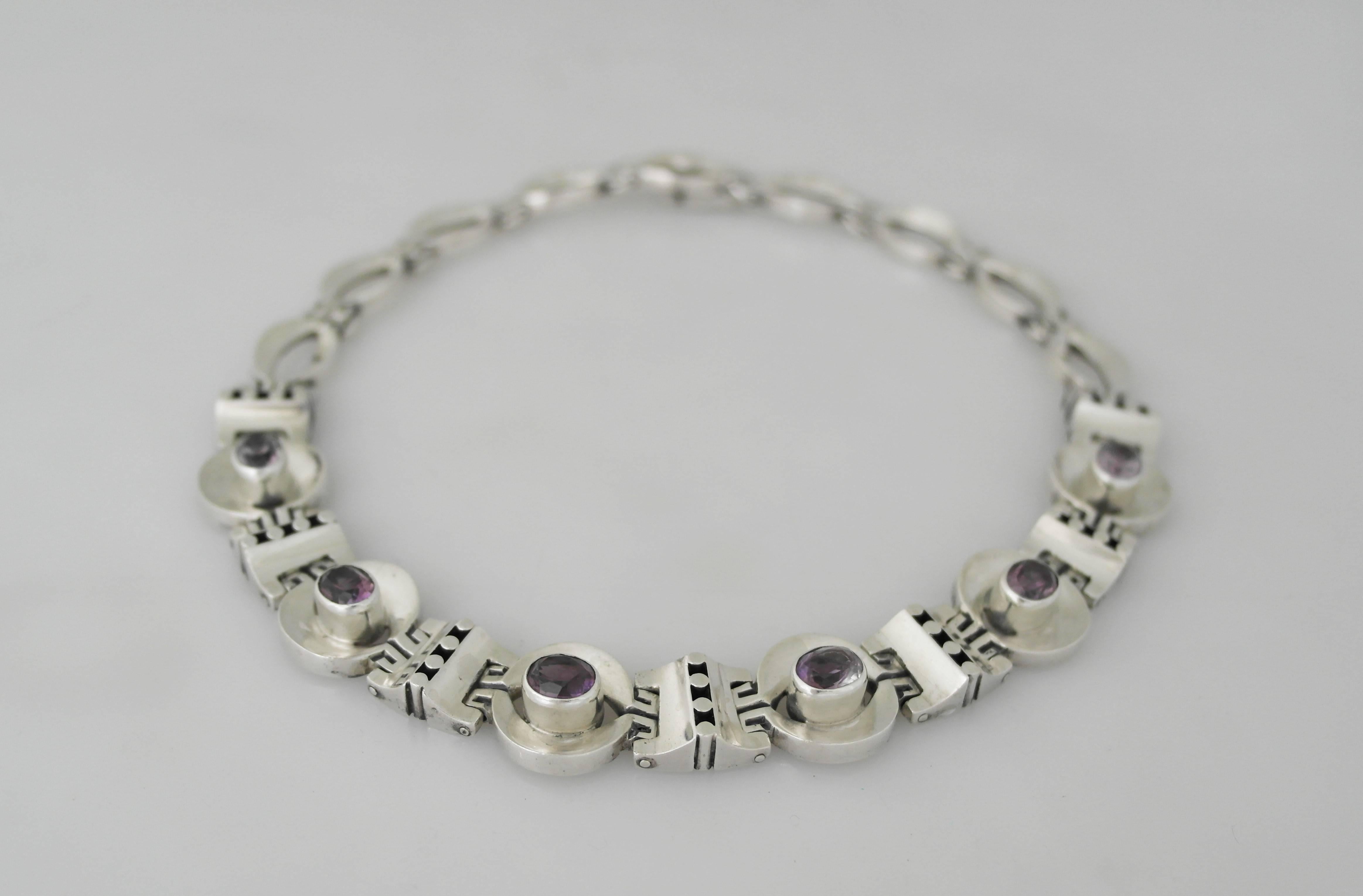 Women's or Men's Los Ballesteros Amethysts Sterling Silver Necklace For Sale