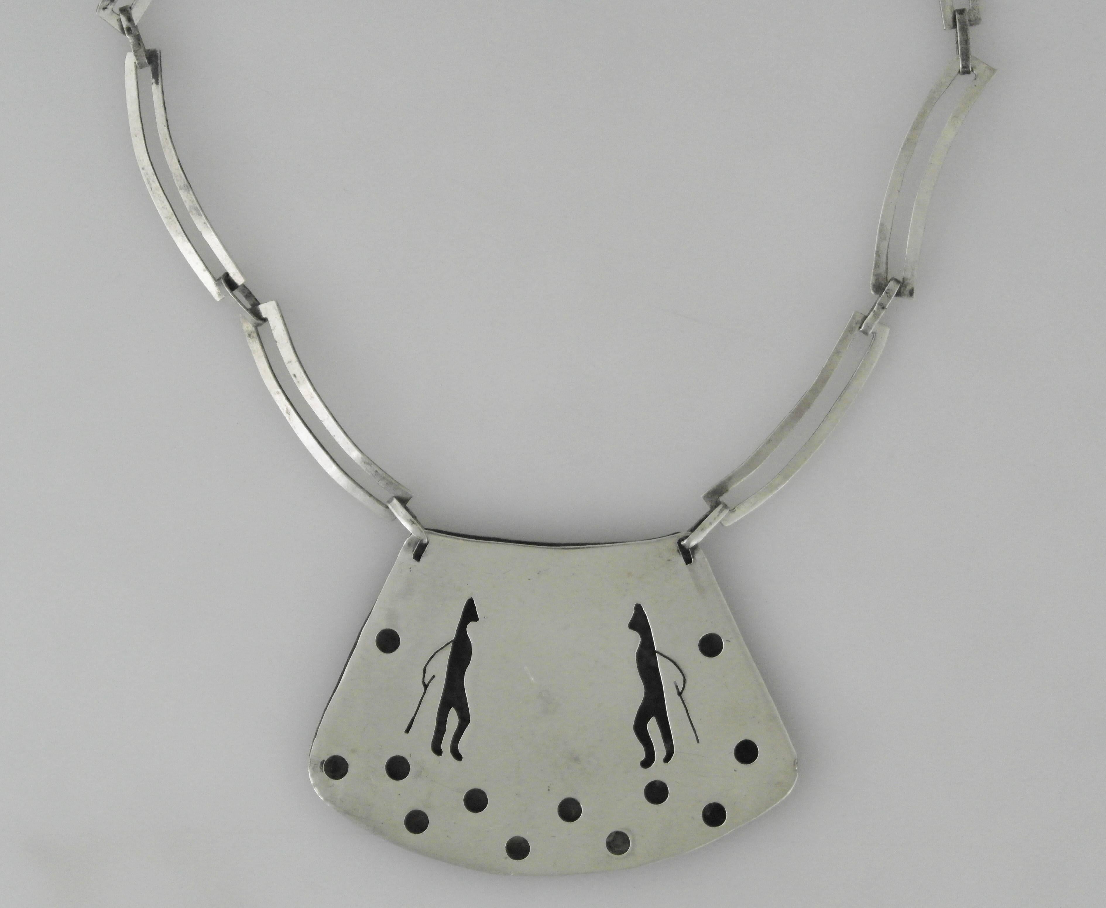 Los Castillo Sterling Silver Shadowbox Design Necklace In Excellent Condition For Sale In New York, NY