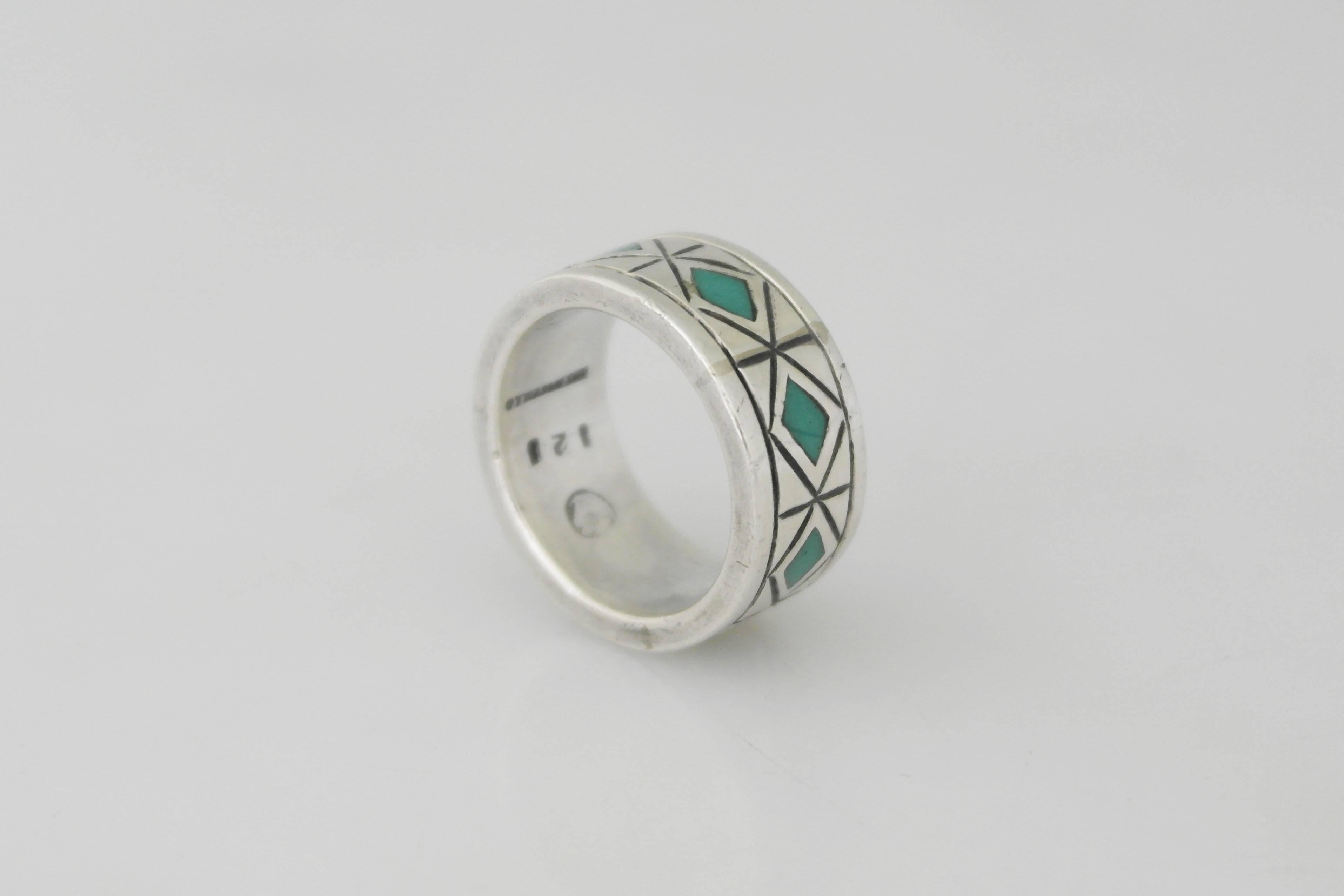 Los Castillo Turquoise Sterling Silver Ring In Excellent Condition For Sale In New York, NY