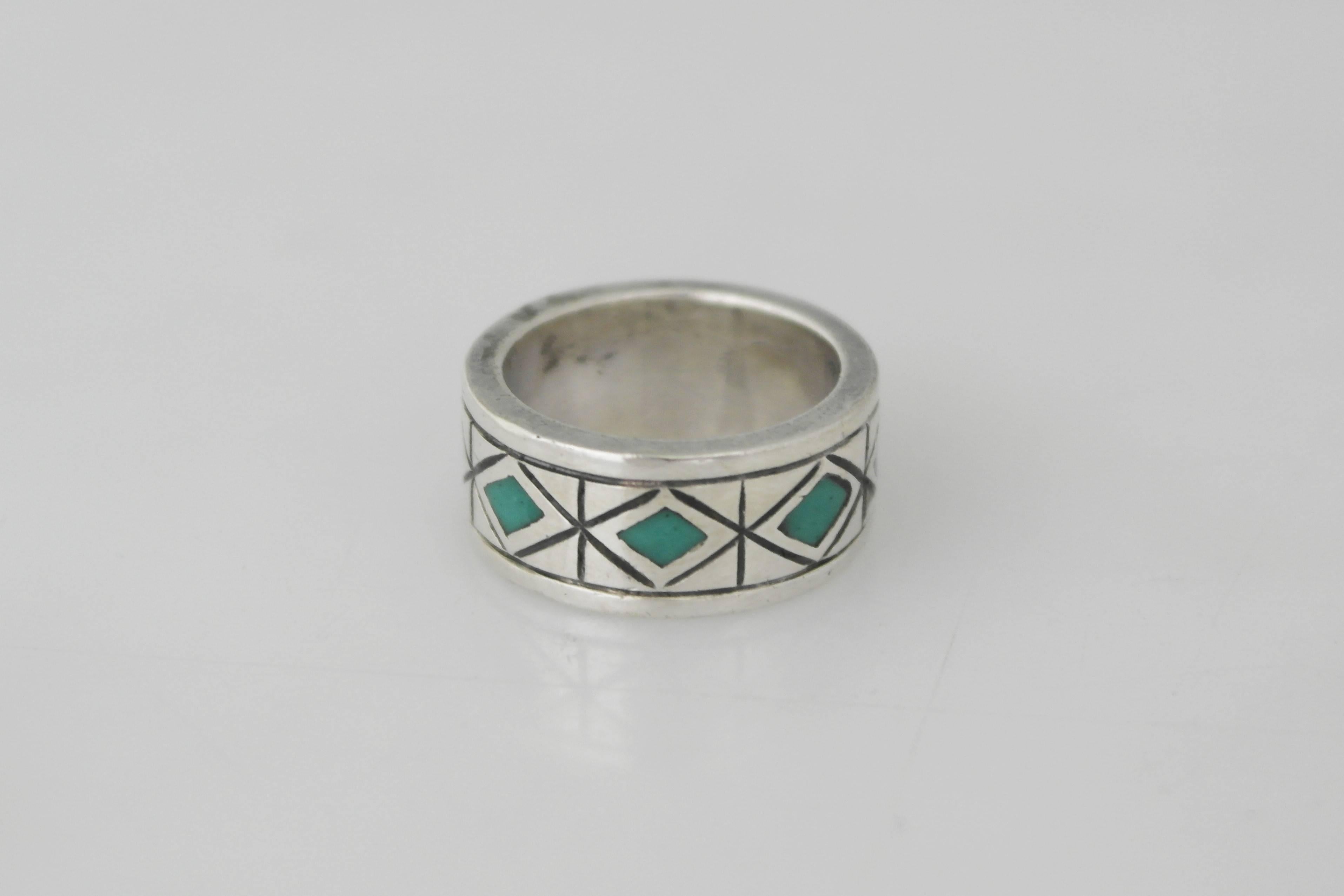 Women's or Men's Los Castillo Turquoise Sterling Silver Ring For Sale