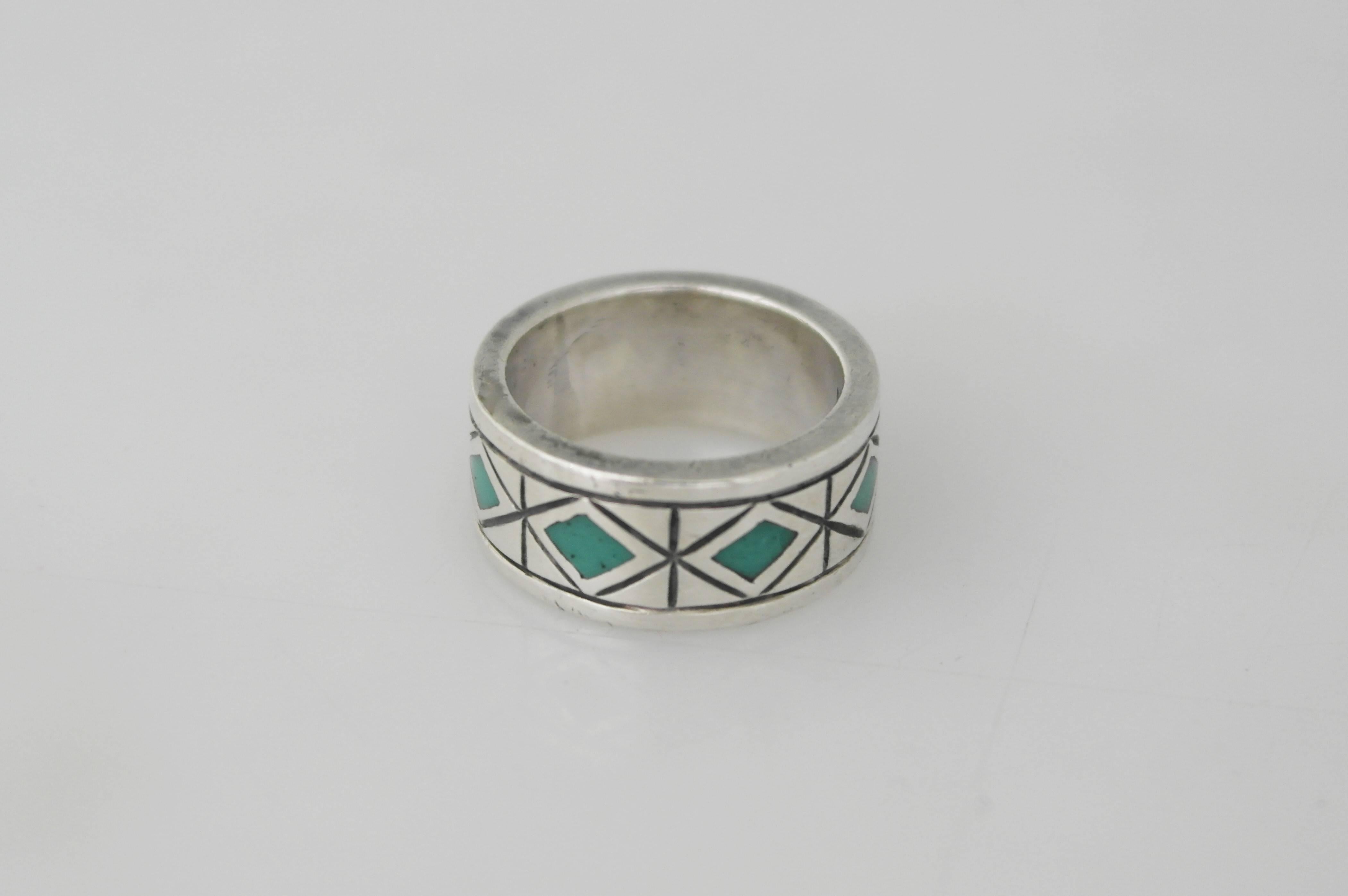Los Castillo Turquoise Sterling Silver Ring For Sale 2