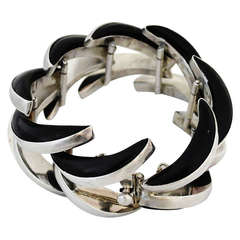Incredible Los Ballesteros Onyx 7 Sterling Silver Art Deco Bracelet