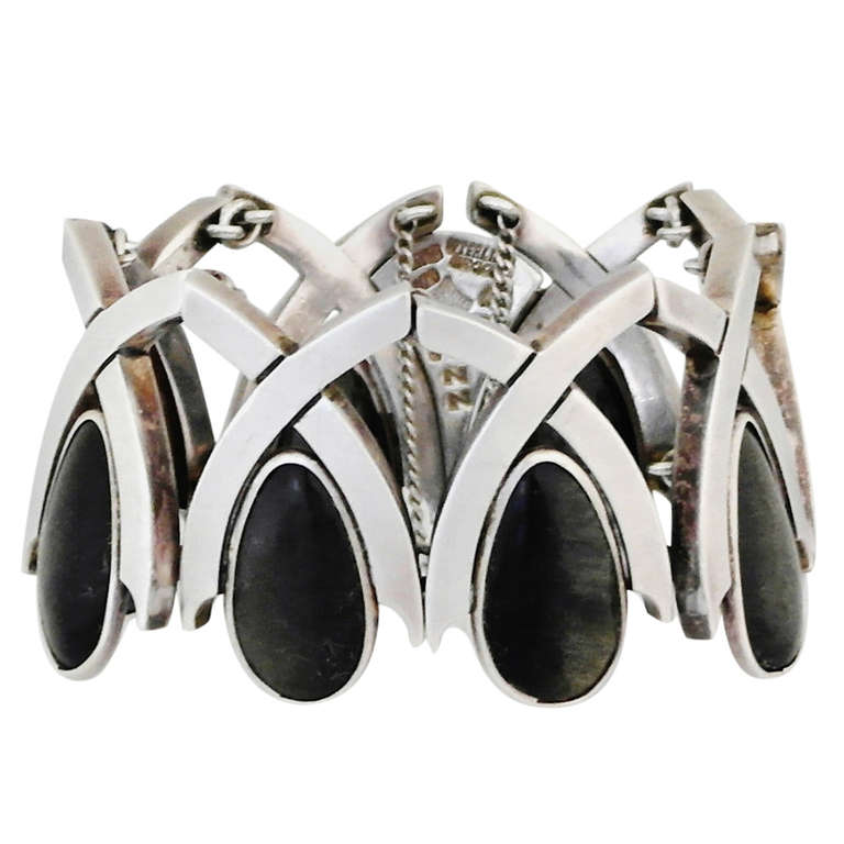 Antonio Pineda .970 Silver & Onyx Modernist Bracelet For Sale