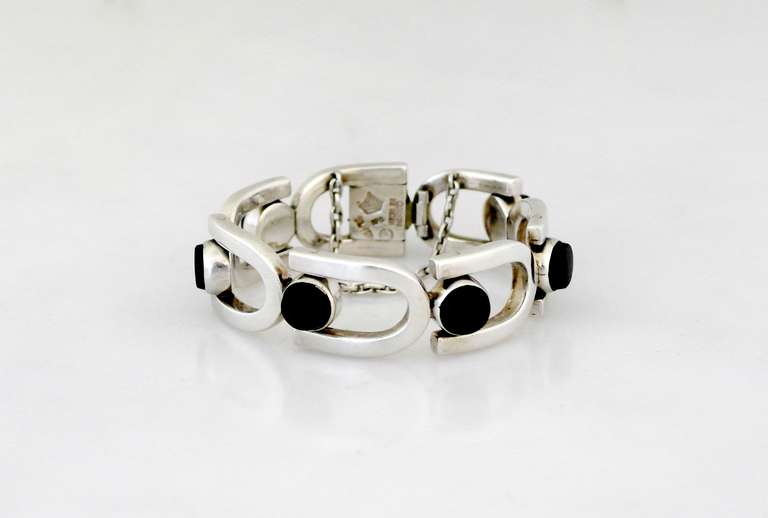 Antonio Pineda .970 Silver Onyx Bracelet For Sale 1