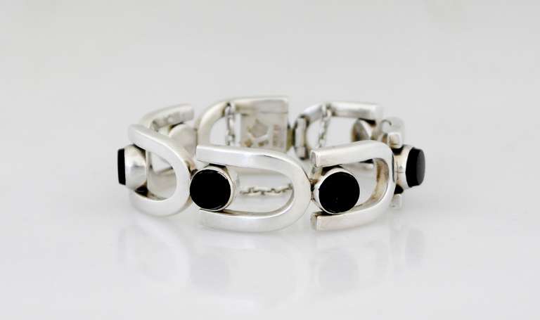 Women's Antonio Pineda .970 Silver Onyx Bracelet For Sale