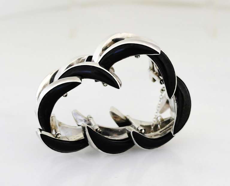 Incredible Los Ballesteros Onyx 7 Sterling Silver Art Deco Bracelet 1