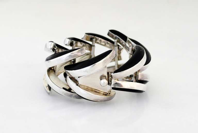 Incredible Los Ballesteros Onyx 7 Sterling Silver Art Deco Bracelet 2