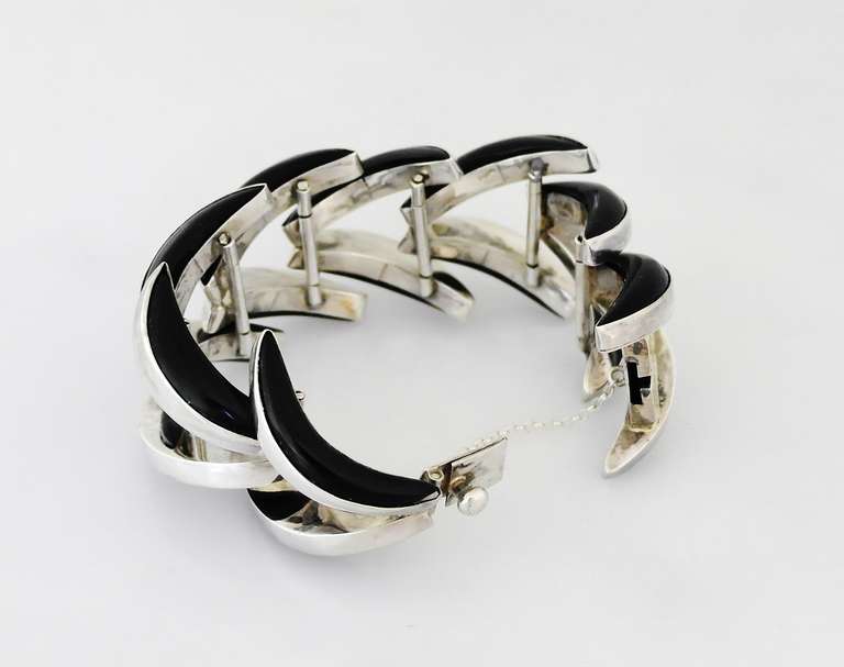 Incredible Los Ballesteros Onyx 7 Sterling Silver Art Deco Bracelet 3