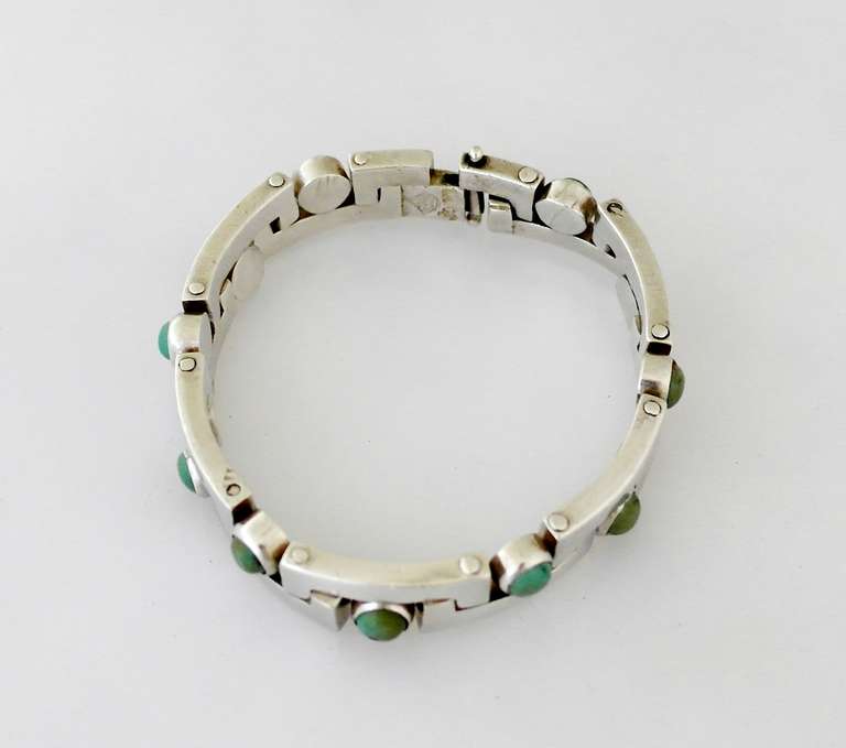 Antonio Pineda .970 Silver & Turquoise Modernist Bracelet For Sale 3