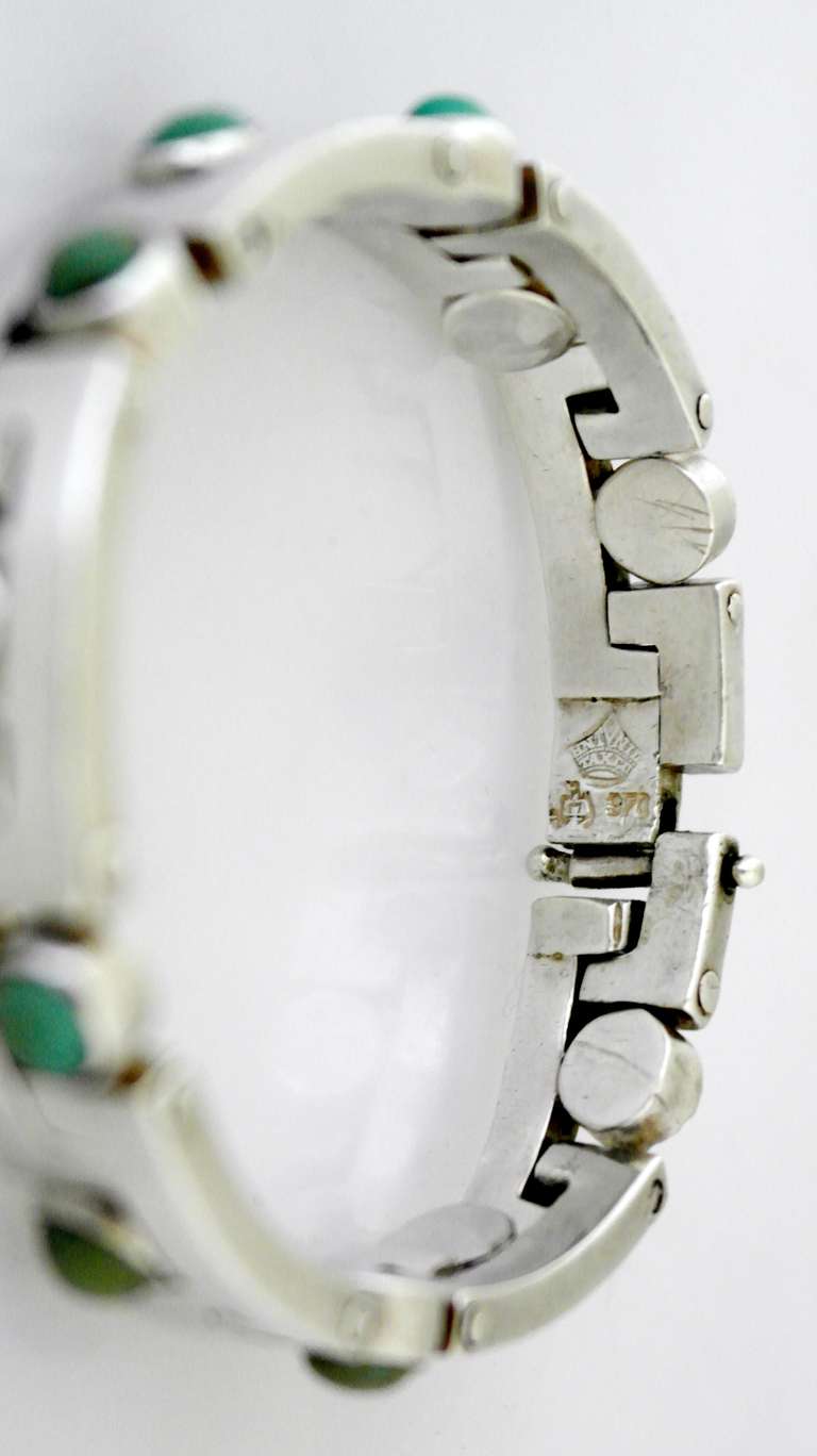 Antonio Pineda .970 Silver & Turquoise Modernist Bracelet For Sale 4