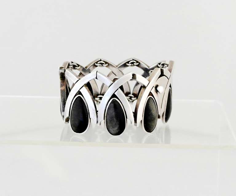 Women's Antonio Pineda .970 Silver & Onyx Modernist Bracelet For Sale