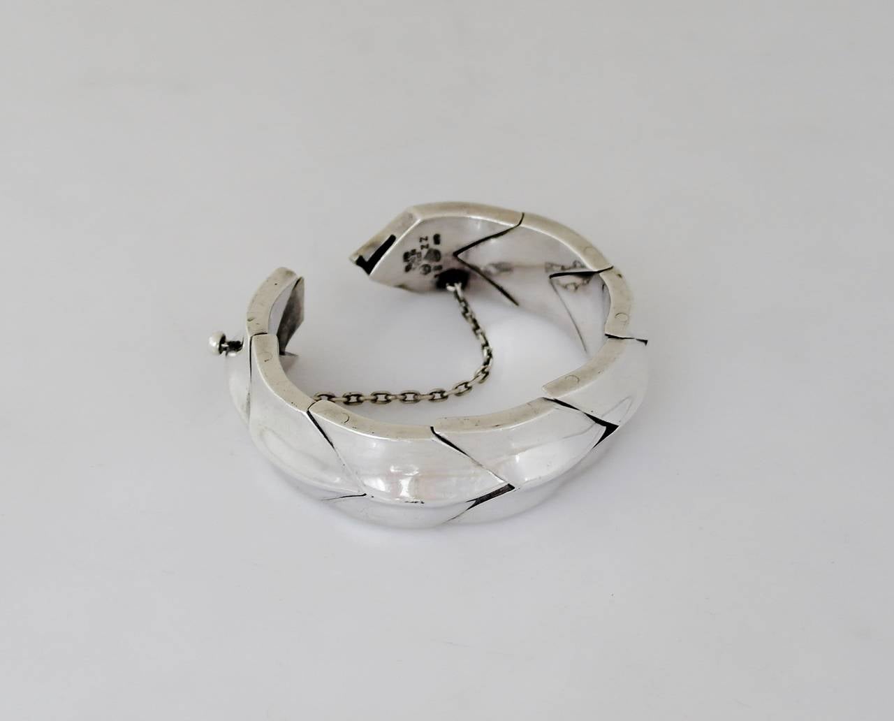 Antonio Pineda .970 Silver Chevron Motif Bracelet For Sale 2