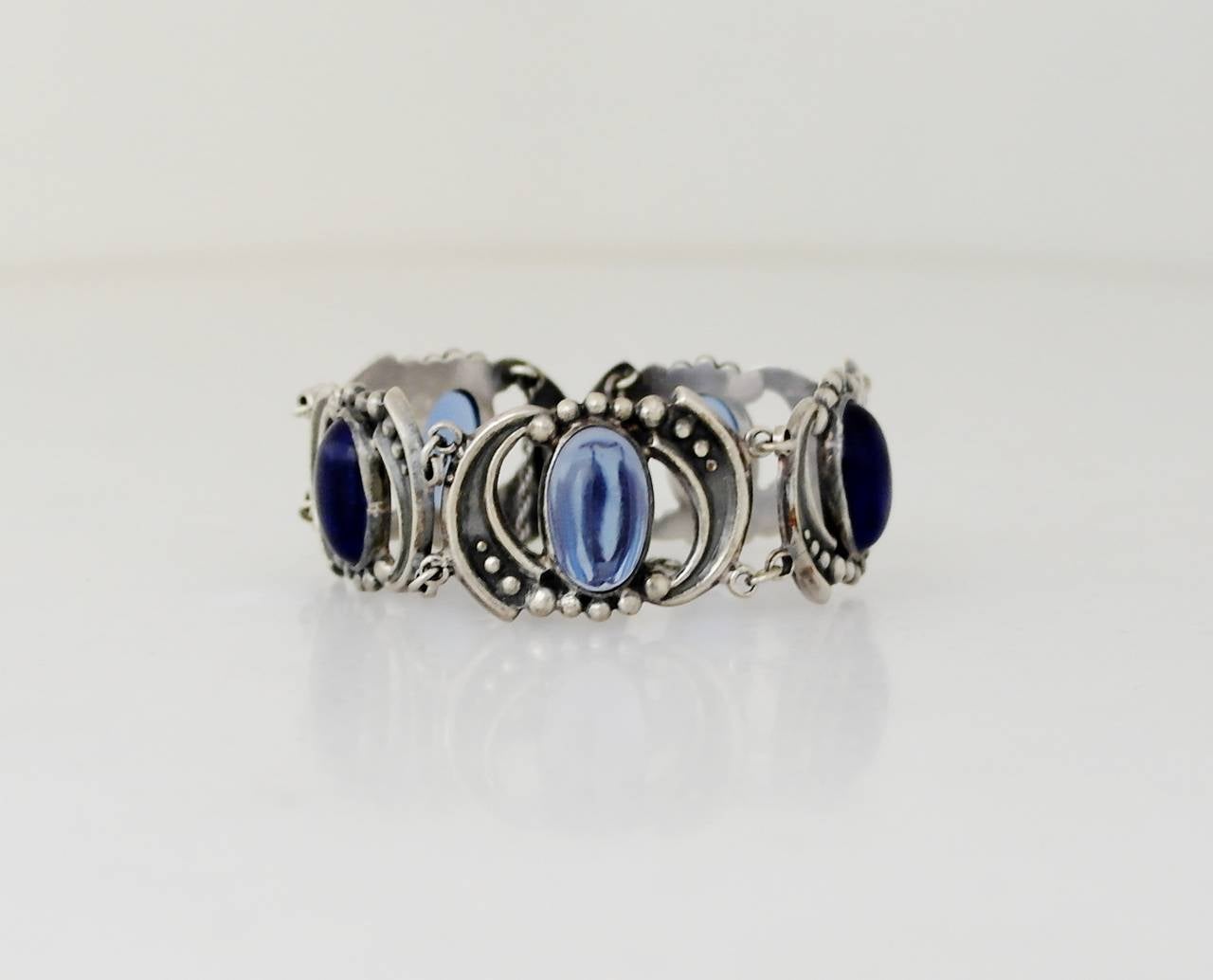 Los Castillo Sterling Silver & Glass Cabochons Bracelet