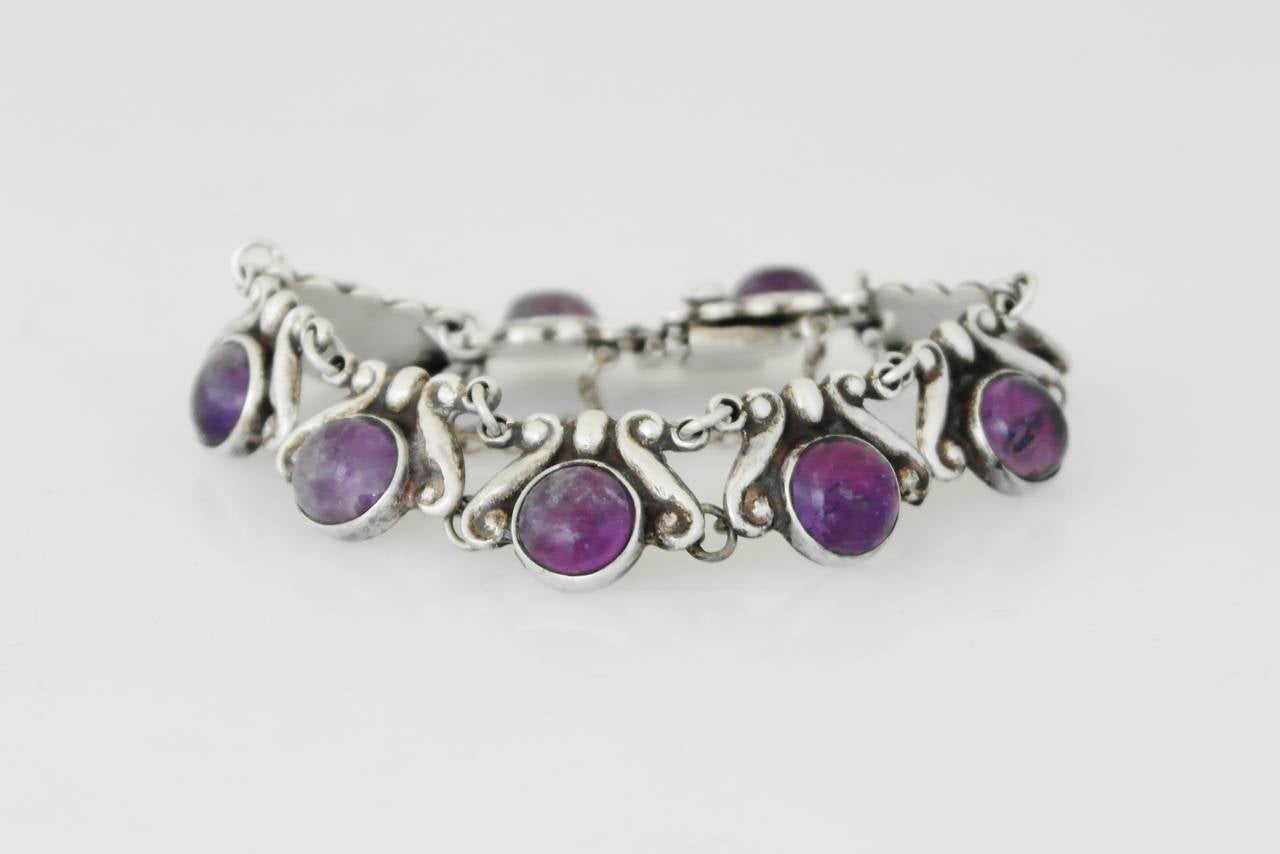 Los Castillo Sterling Silver & Amethysts Bracelet In Excellent Condition For Sale In New York, NY