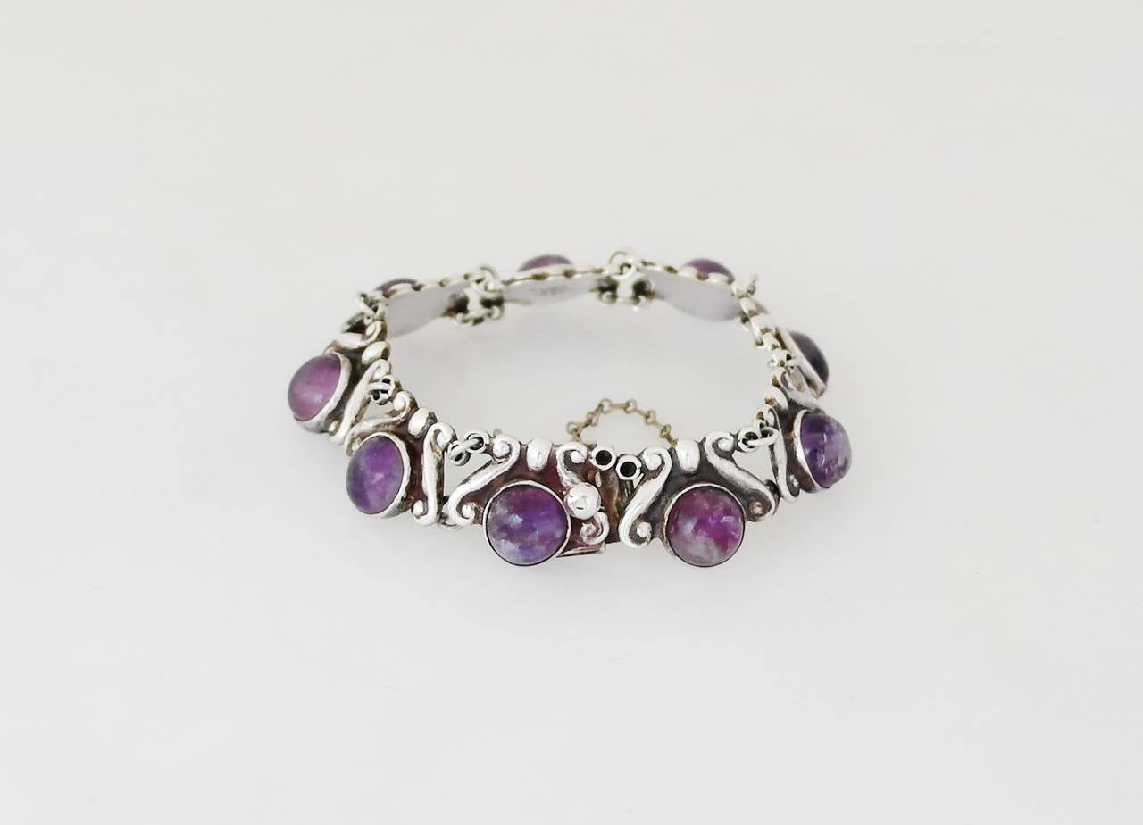 Los Castillo Sterling Silver & Amethysts Bracelet For Sale 1