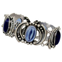 Retro Los Castillo Sterling Silver & Glass Cabochons Bracelet