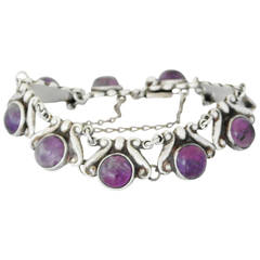 Retro Los Castillo Sterling Silver & Amethysts Bracelet