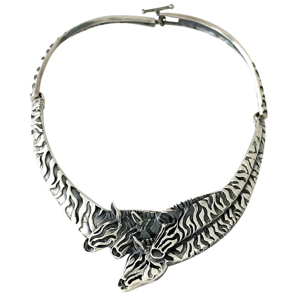 Emilia Castillo Sterling Silver Exotic Zebras Necklace For Sale