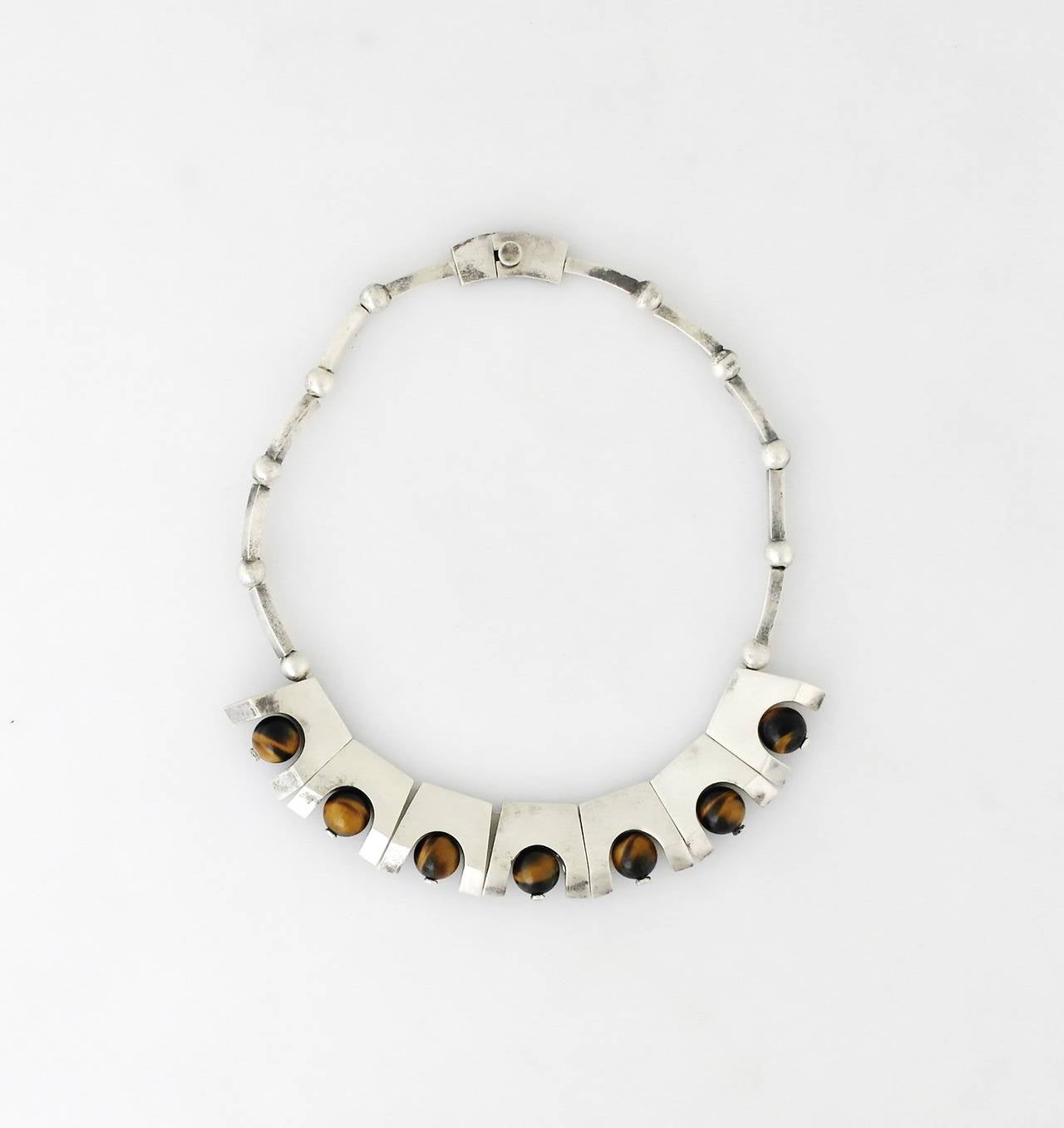 Rare Antonio Pineda Tiger's Eye .970 Silver Necklace and Bracelet In Excellent Condition For Sale In New York, NY