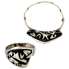 Los Castillo Sterling Silver Shadowbox Design Necklace and Bracelet