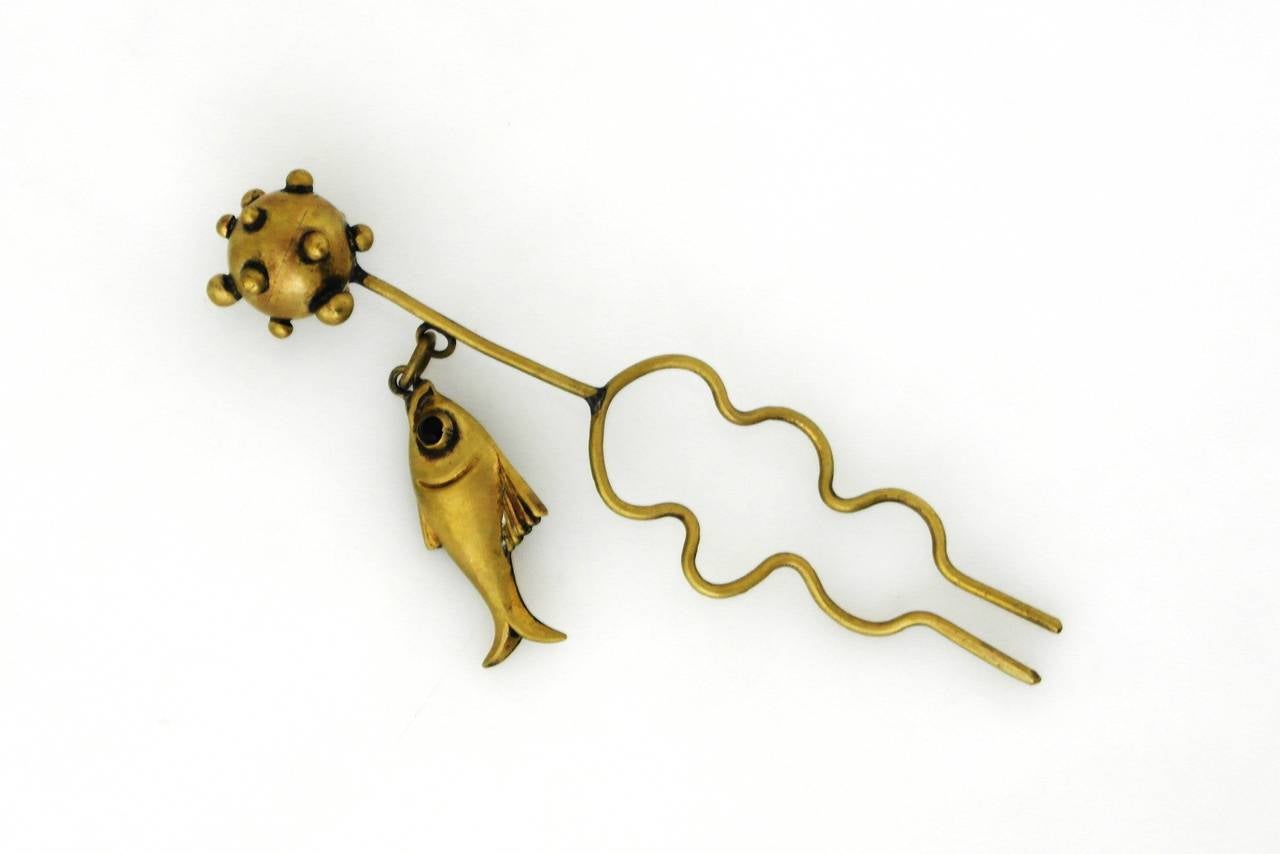 Hubert Harmon Whimsical Brass Lady's Hair Ornament In Excellent Condition In New York, NY