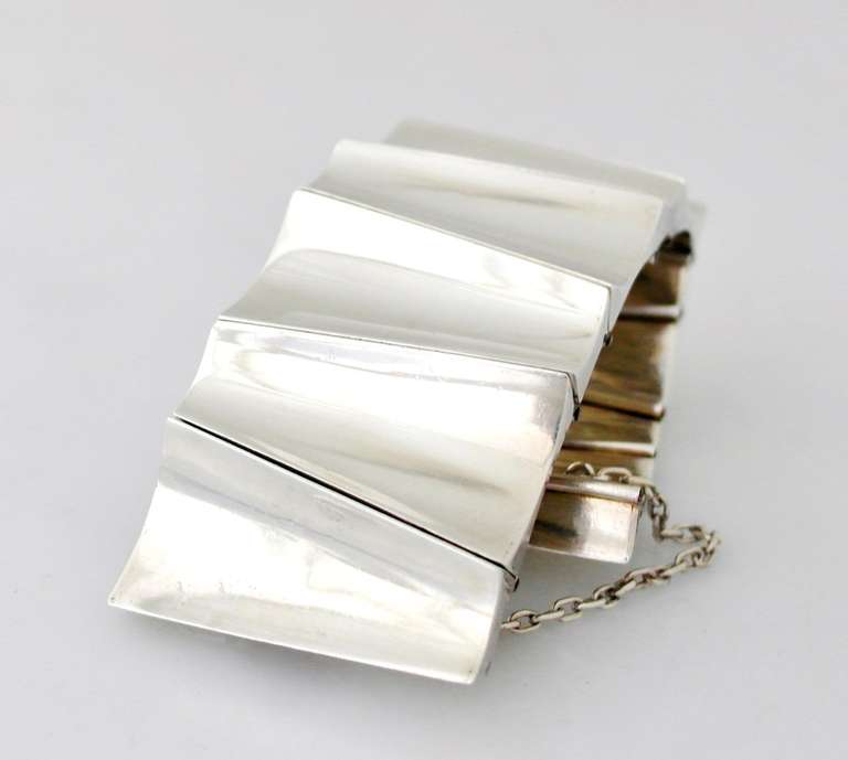 Incredible Antonio Pineda .970 Silver Modernist Wide Bracelet 2