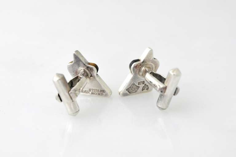 Antonio Pineda .970 Silver & Tiger Eye Triangular Cufflinks 1