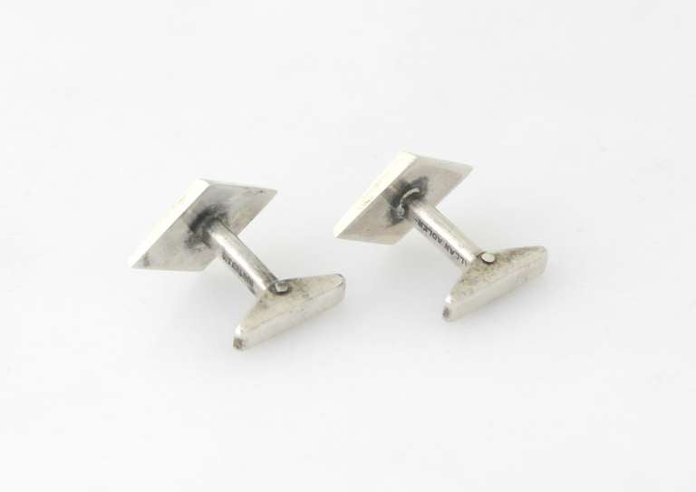 Allan Adler Onyx Sterling Silver Cufflinks In Excellent Condition In New York, NY