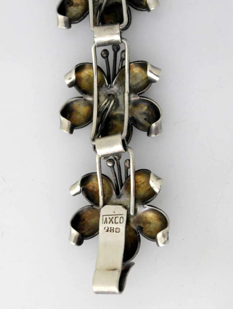 Early Taxco .980 Silver Floral Motif Link Bracelet For Sale 1
