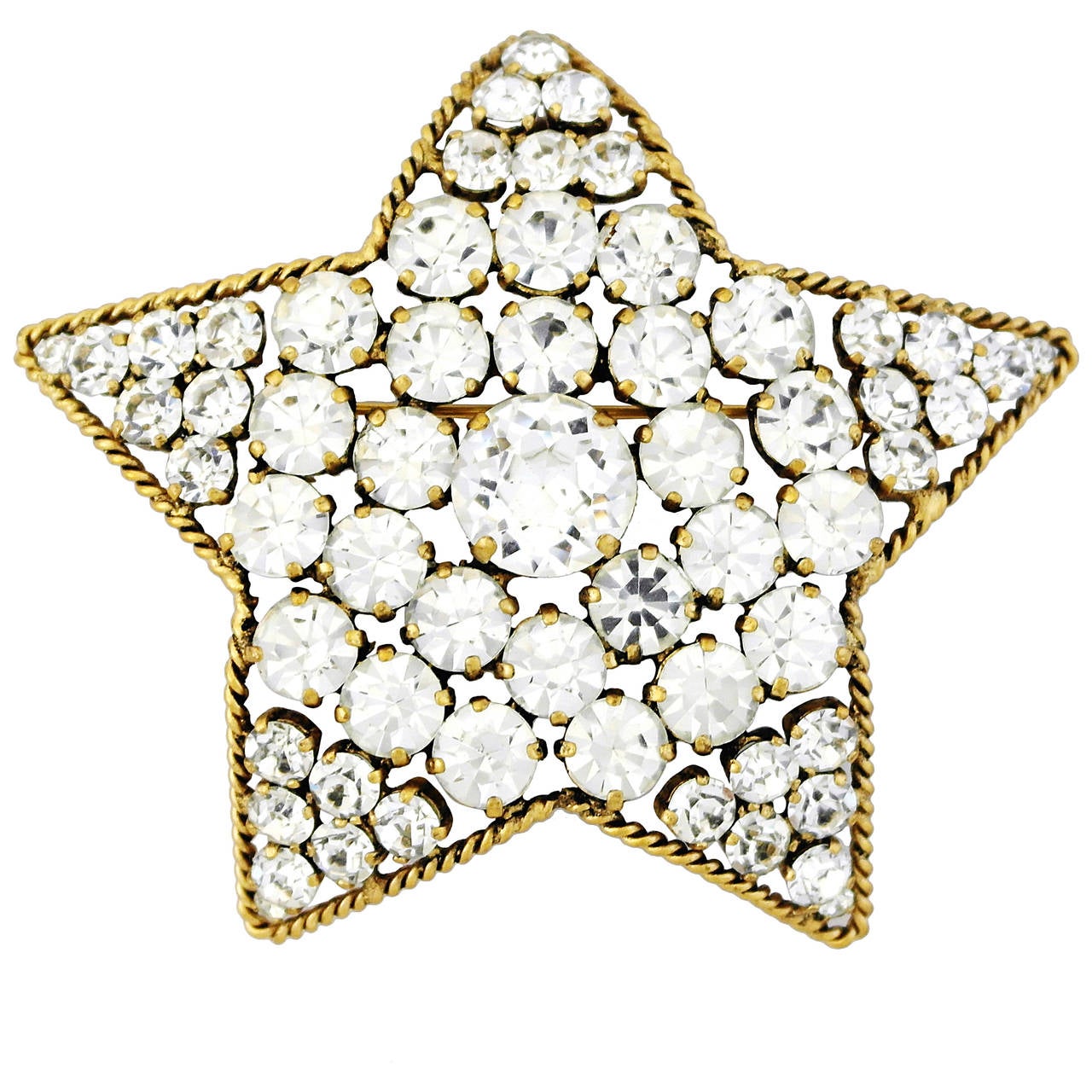 Rare 1983 Chanel Star Shaped Brooch/Pendant with Brilliant Rhinestones For Sale