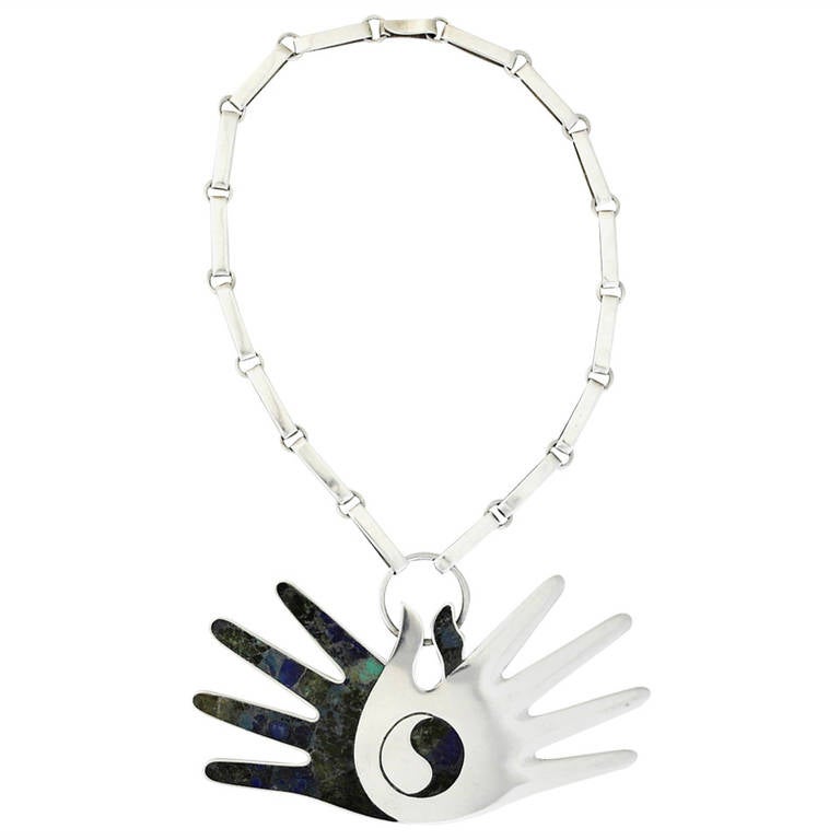 William Spratling Sterling Silver Crossed Hands Necklace